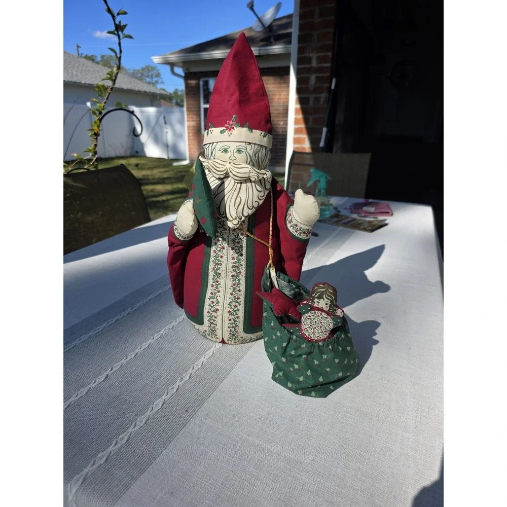 VTG Folk‎ Art Cloth Santa Figure Handmade Fabric Christmas Decor Primitive Gifts